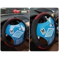 Оплетка (чехол) на руль из натуральной кожи, цвет черный красный, серия 13 NR 0504