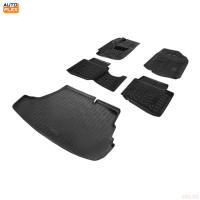 Комплект ковриков салона и багажника для Hyundai Solaris седан (2010-2016) для авто со складывающимися сидениями с крепежом № K9230101-2