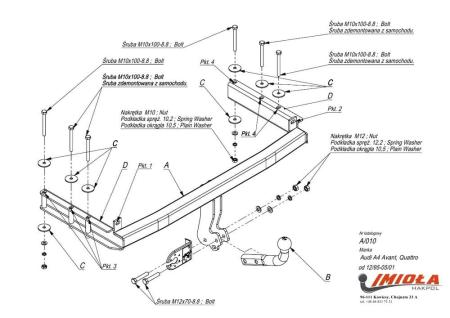 Фаркоп для Audi A4 седан, универсал (1994-2001) Quattro № A.010