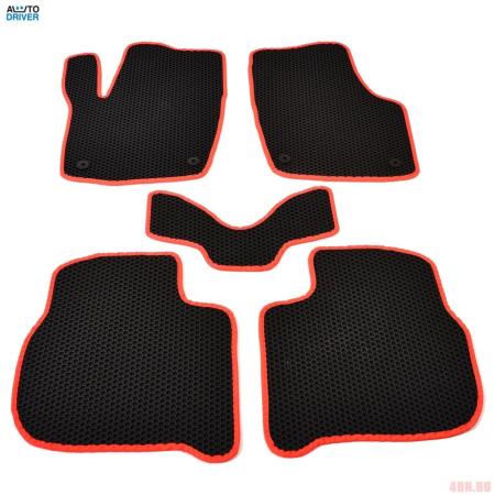 Коврики салона резиновые EVA для Volkswagen Polo лифтбек (2020-2025) соты с красным кантом № EVAS.0582.02