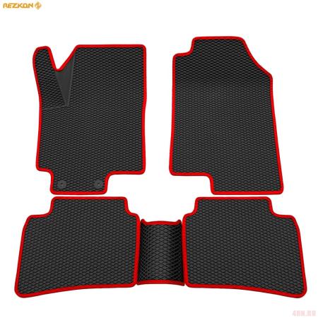 Коврики салона 3D EVA ромб резиновые для Hyundai Solaris (2017-2022) с красным кантом № 9220050204