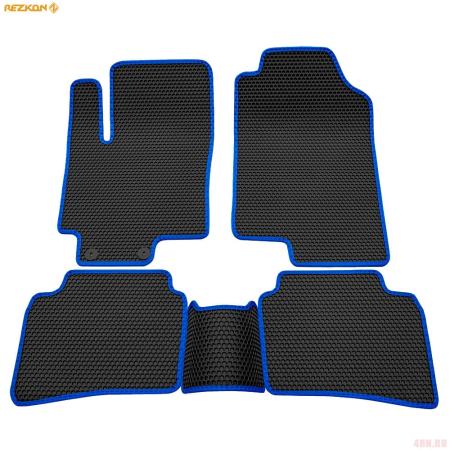 Коврики салона Rezkon EVA cоты резиновые для Hyundai Solaris (2017-2022) с синим кантом № 9120050203