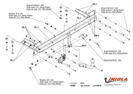 Фаркоп Imiola для Kia Carnival (2000-2006) № K.008