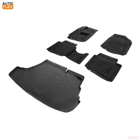 Комплект ковриков салона и багажника для Hyundai Solaris седан (2010-2016) для авто со складывающимися сидениями с крепежом № K9230101-2