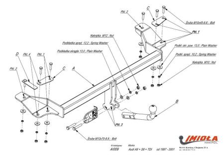 Фаркоп Imiola для Audi S8 D2 (1996-2001) № A.009