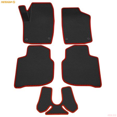 Коврики салона 3D EVA Ромб резиновые для Volkswagen Polo (2020-2025) с красным кантом № 9235020204