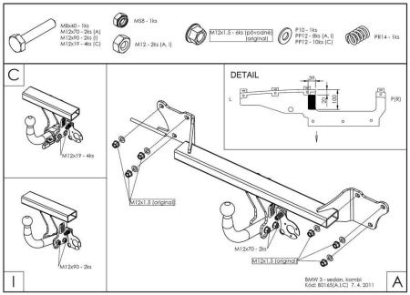 Фаркоп Galia для BMW 3-Серия (E90/91/92) седан, универсал, купе (2005-2011) № B016A
