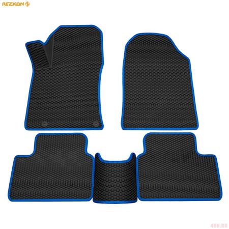 Коврики салона 3D EVA ромб резиновые для Kia Ceed (2018-2025) с синим кантом № 9221005303