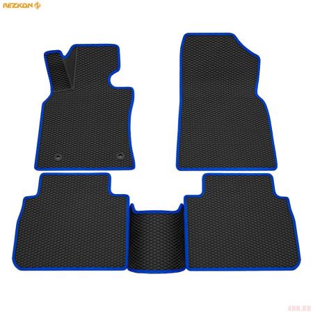 Коврики салона Rezkon EVA резиновые для Toyota Camry (2018-2024) с синим кантом № 9034010303