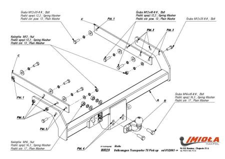 Фаркоп Imiola усиленный для Volkswagen Transporter T5 шасси (2003-2015) № W.029