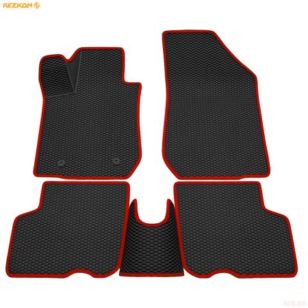 Коврики салона 3D EVA ромб резиновые для Lada (ВАЗ) Largus (2021-2025) 5-ти местный с красным кантом № 9239020204