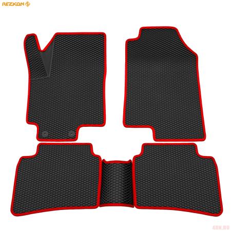 Коврики салона 3D EVA Ромб резиновые для Kia Rio (2017-2023) с красным кантом № 9221020304