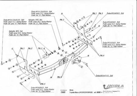 Фаркоп Imiola усиленный для Toyota HiAce (H12/18/22/28) (1995-2004) № T.009