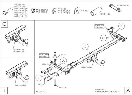 Фаркоп для Lada (ВАЗ) Нива 2121, 21213, 21214, 2131 № L001A