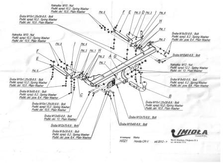 Фаркоп Imiola раборный для Honda CR-V (2012-2016) № H.024