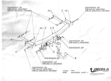 Фаркоп Imiola для Audi Q5 (2017-2024) быстросъемное крепление № A.A21