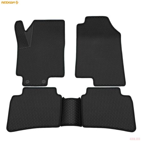Коврики салона 3D EVA ромб резиновые для Hyundai Solaris (2017-2022) с черным кантом № 9220050201