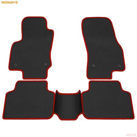 Коврики салона Rezkon EVA cоты резиновые для Volkswagen Tiguan (2017-2023) с красным кантом № 9035025204