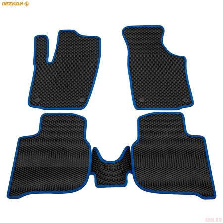 Коврики салона EVA cоты резиновые для Volkswagen Polo (2020-2025) с синим кантом № 9035020203