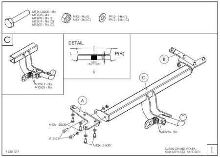 Фаркоп Galia для Suzuki Grand Vitara 5дв. (с запаской) (2005-2014) № S097A