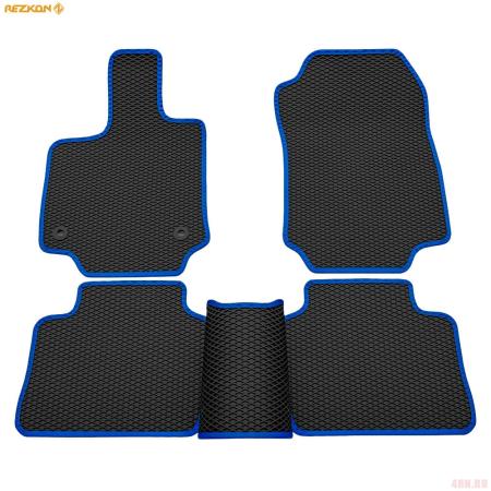 Коврики салона Rezkon EVA cоты резиновые для Toyota RAV4 (2019-2025) с синим кантом № 9034035303