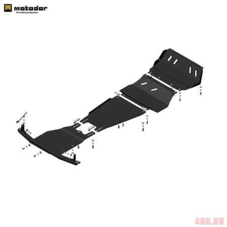 Защита КПП, радиатора переднего дифференциала и раздаточной коробки для Mitsubishi Pajero Sport (2015-2025) № 11336