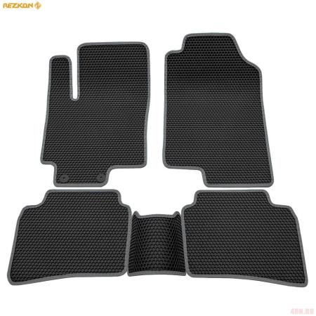 Коврики салона Rezkon EVA cоты резиновые для Kia Rio (2017-2023) с серым кантом № 9121020302