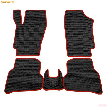 Коврики салона Rezkon EVA cоты резиновые для Volkswagen Polo (2009-2020) с красным кантом № 9135020104