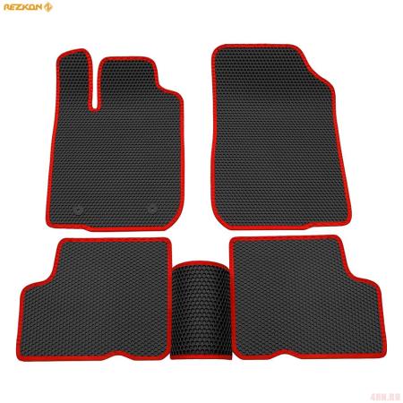Коврики салона Rezkon EVA cоты резиновые для Renault Logan (2004-2014) с красным кантом № 9129015104