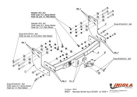 Фаркоп Imiola усиленный для Mercedes Sprinter (W906) фургон, шасси (без ступеньки) (2006-2018) № M.021