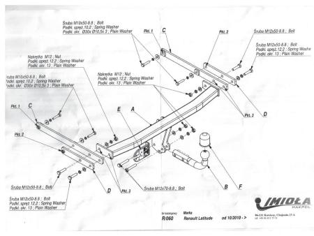 Фаркоп Imiola для Renault Latitude (2011-2015) твердое крепление № R.060