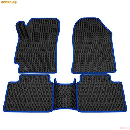 Коврики салона 3D EVA ромб резиновые для Hyundai Elantra (2016-2020) с синим кантом № 9220015403
