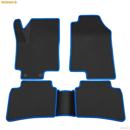 Коврики салона 3D EVA ромб резиновые для Hyundai Solaris (2017-2022) с синим кантом № 9220050203