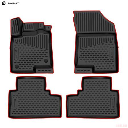 Коврики салона 3D для Haval Jolion (2021-2025) 2WD с красным кантом № KANT.ELEM3DAN0015210k.rd