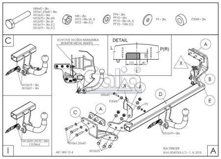 Фаркоп Galia для Kia Stinger (2018-2024) съемное крепление шара № K045C