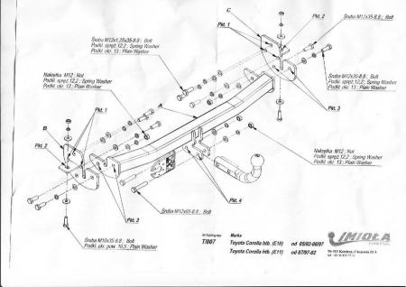 Фаркоп Imiola для Toyota Corolla E110 лифтбек, седан (1995-2001) № T.007