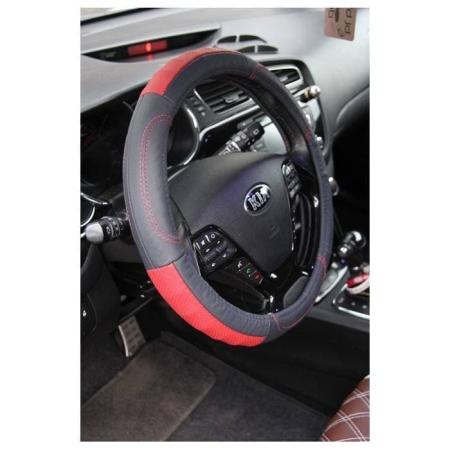 Оплетка (чехол) на руль из натуральной кожи, цвет черный красный, серия 11 NR 223 № 11NR2230121