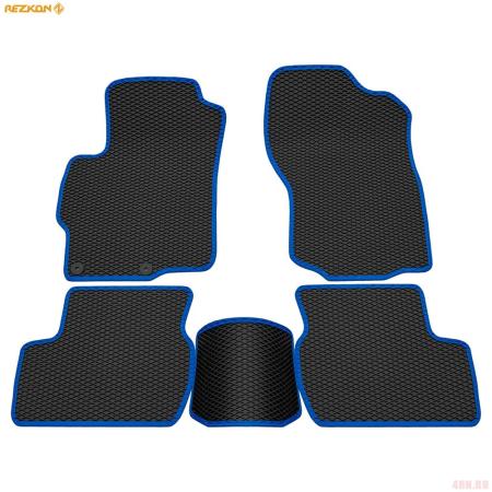 Коврики салона Rezkon EVA cоты резиновые для Mitsubishi Lancer 10 (2007-2015) с синим кантом № 9024010203