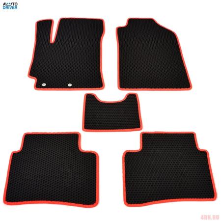 Коврики салона резиновые EVA для Hyundai Solaris (2017-2022) соты с красным кантом № EVAS.0273.02