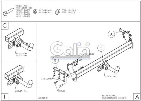 Фаркоп Galia для Nissan Navara D40 (2005-2015) № N052A