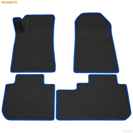 Коврики салона 3D EVA Ромб резиновые для Haval F7 (2019-2024) с синим кантом № 9257010103