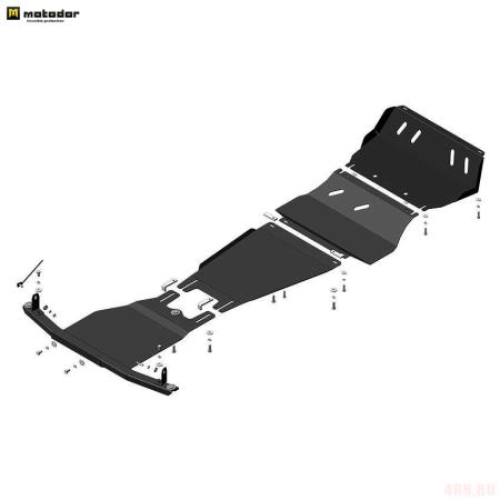 Защита картера, КПП, радиатора, переднего дифференциала и раздаточной коробки для Mitsubishi Pajero Sport (2016-2025) № 31336