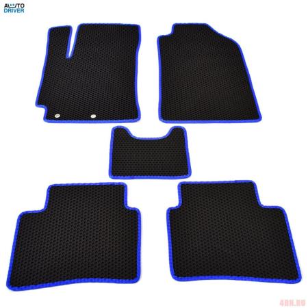 Коврики салона резиновые EVA для Hyundai Solaris (2017-2022) соты с синим кантом № EVAS.0273.03