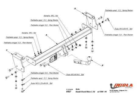 Фаркоп Imiola усиленный для Suzuki Grand Vitara 3дв., 5дв. (1998-2004) № V.027