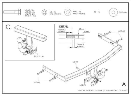 Фаркоп Galia для Volkswagen Golf 4 универсал, хэтчбек 3дв., 5дв. 2WD (1997-2003) № A020A