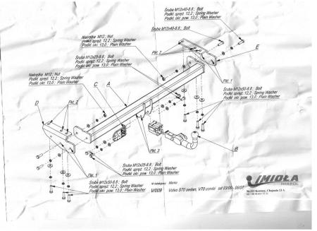 Фаркоп Imiola быстросъемный для Volvo XC70 (2000-2007) № V.A09