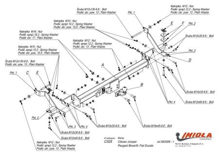 Фаркоп Imiola усиленный для Citroen Jumper L1, L2, L3 шасси (2006-2022) № C.025