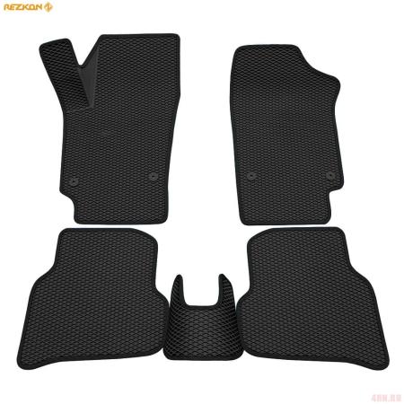 Коврики салона 3D EVA ромб резиновые для Volkswagen Polo (2009-2020) с черным кантом № 9235020101