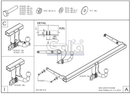 Фаркоп Galia для Seat Leon ST универсал (2013-2020) № S108A