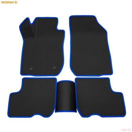 Коврики салона 3D EVA ромб резиновые для Lada (ВАЗ) Largus (2012-2025) 5 мест с синим кантом № 9239020103